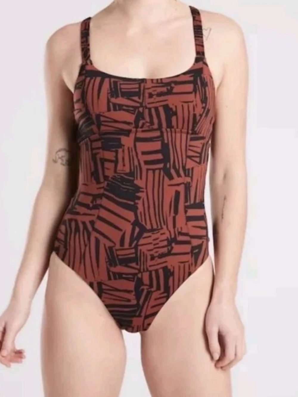 ATHLETA Resort Beach Sculpted Sienna One Piece Swimsuit Geometric Brown Black S